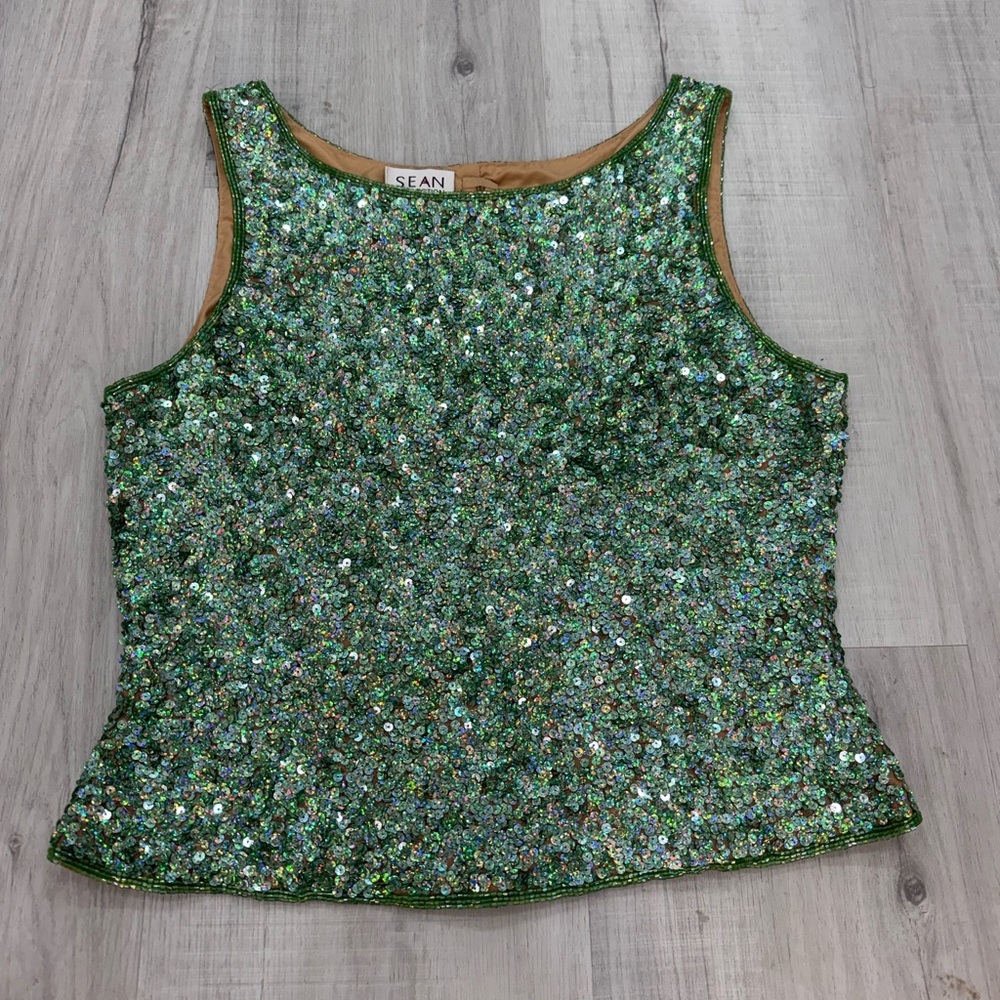 Sean Collection Glittering Green Sequin Tank Top